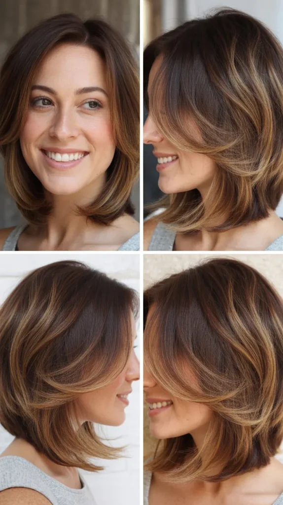 Layered Brown Bob with Caramel Balayage