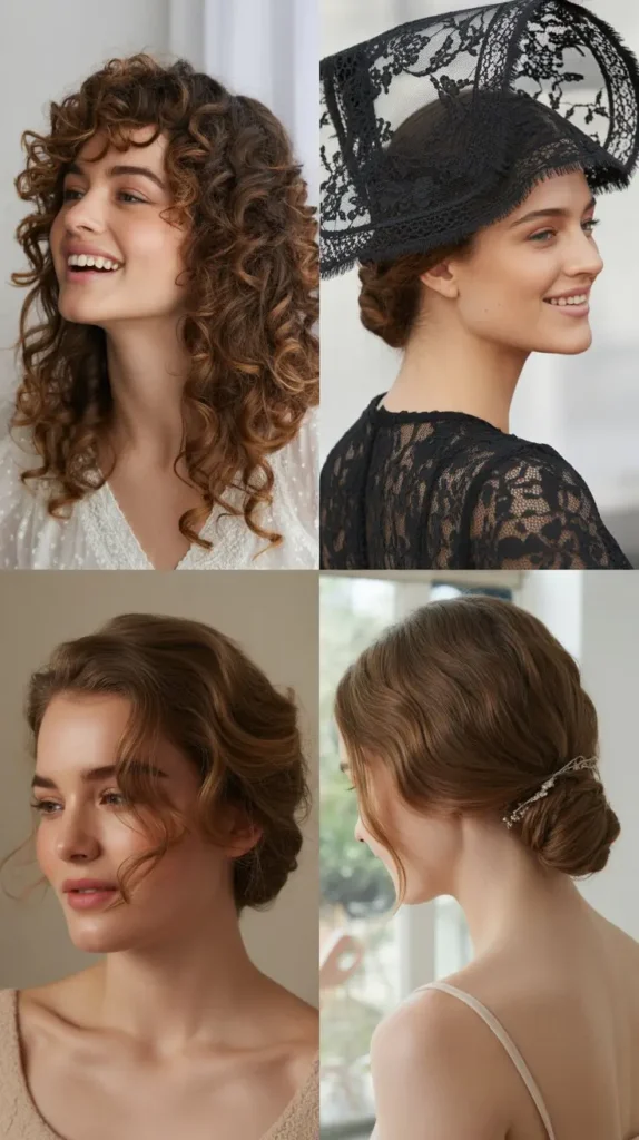 Spiral Curls with a Lace Mantilla Hat