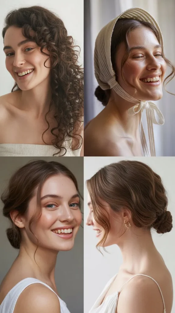 Cascading Side Curls with a Ribboned Bonnet