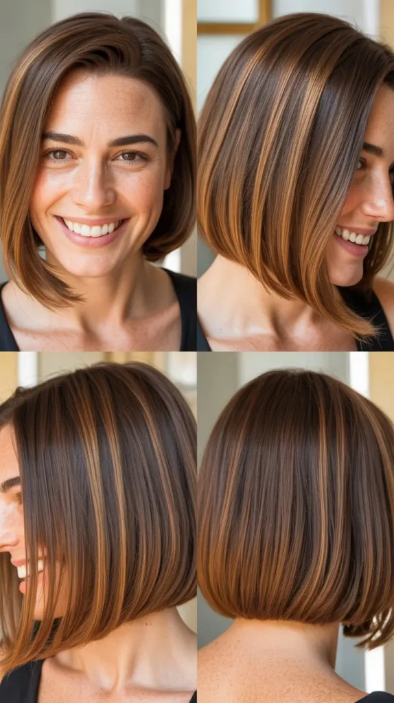 Side-Part Brown Bob with Caramel Highlights