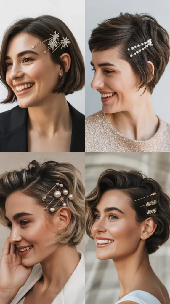 Short Hair with Sparkling Hairpins