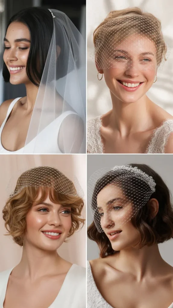 Short Hair with a Bridal Veil