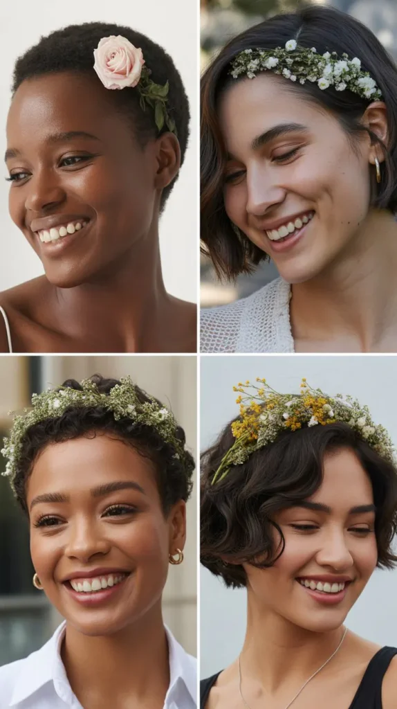 Short Hair with Floral Accessories