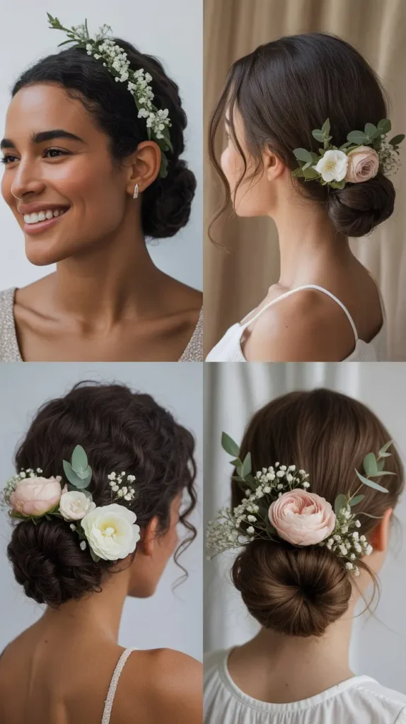 Low Bun With Floral Embellishment