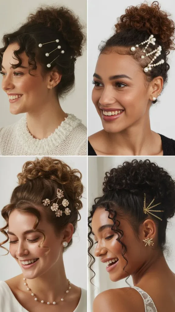 Curly Updo with Decorative Pins