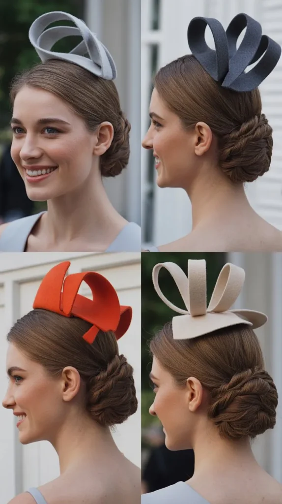 Low Twisted Updo with a Sculptural Statement Hat