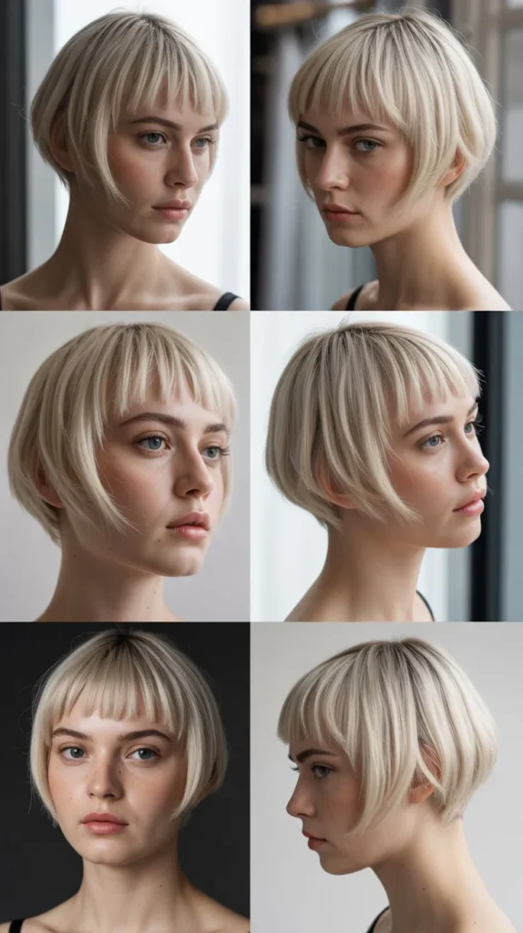 Chin-Length French Bob with Blonde Baby Bangs