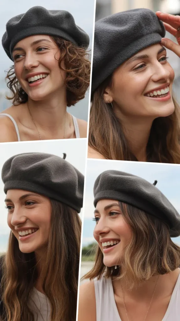 Curly Bob with a Beret-Style Hat