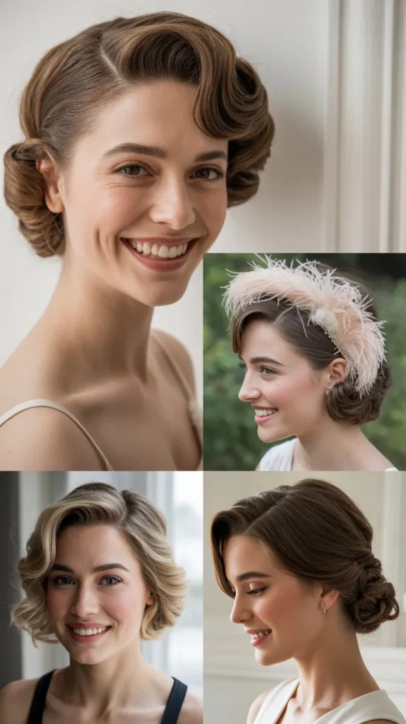Pinned Curls with a Feathered Headpiece