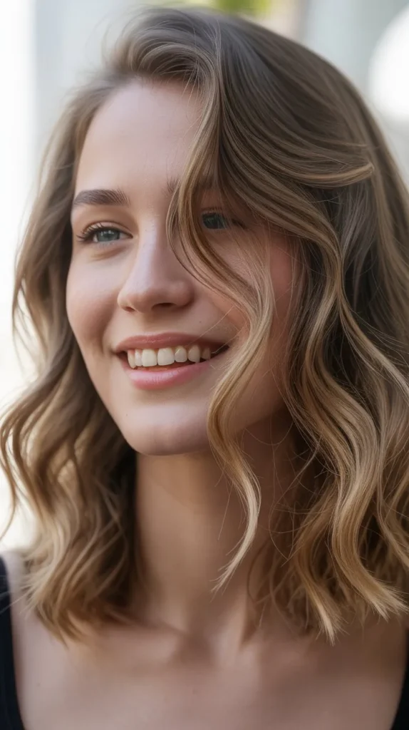 Wavy Midi Cut With Side-Swept Fringe