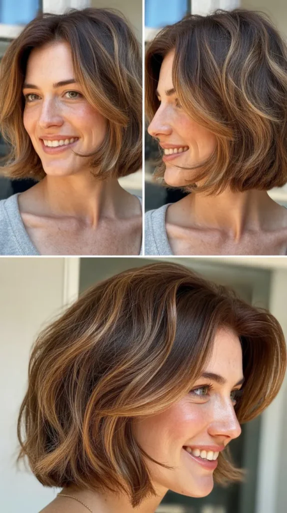 Shaggy Brown Bob with Caramel Highlights