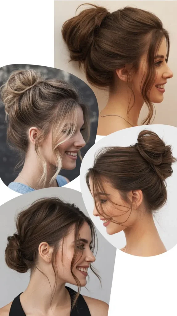Messy Low Bun with Face-Framing Strands