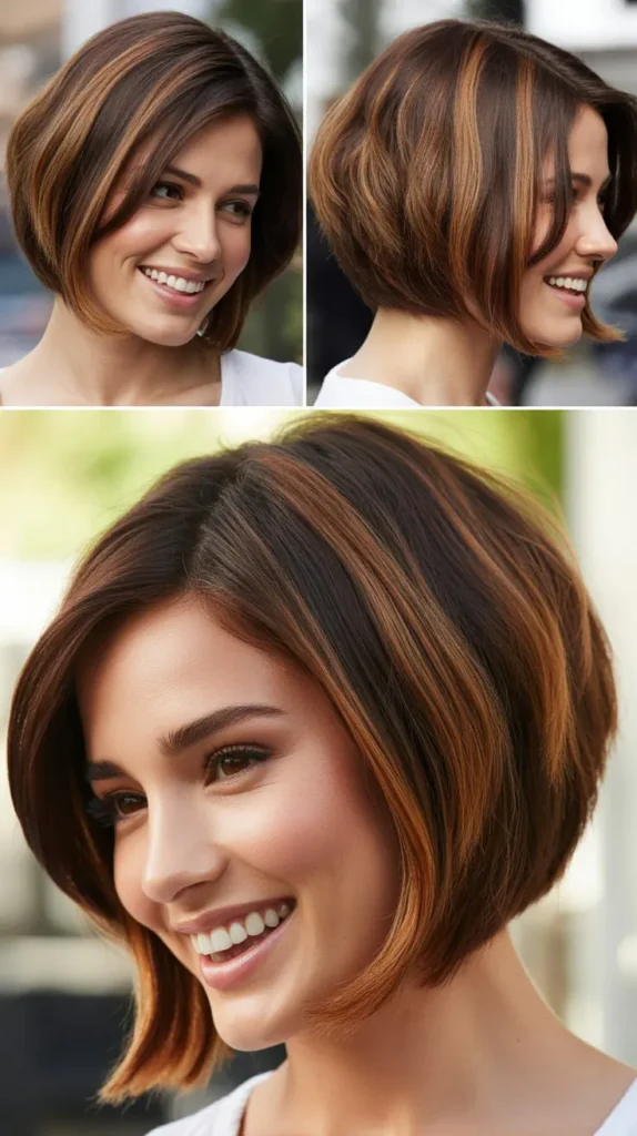 Brown Bob with Caramel Highlights and Voluminous Crown