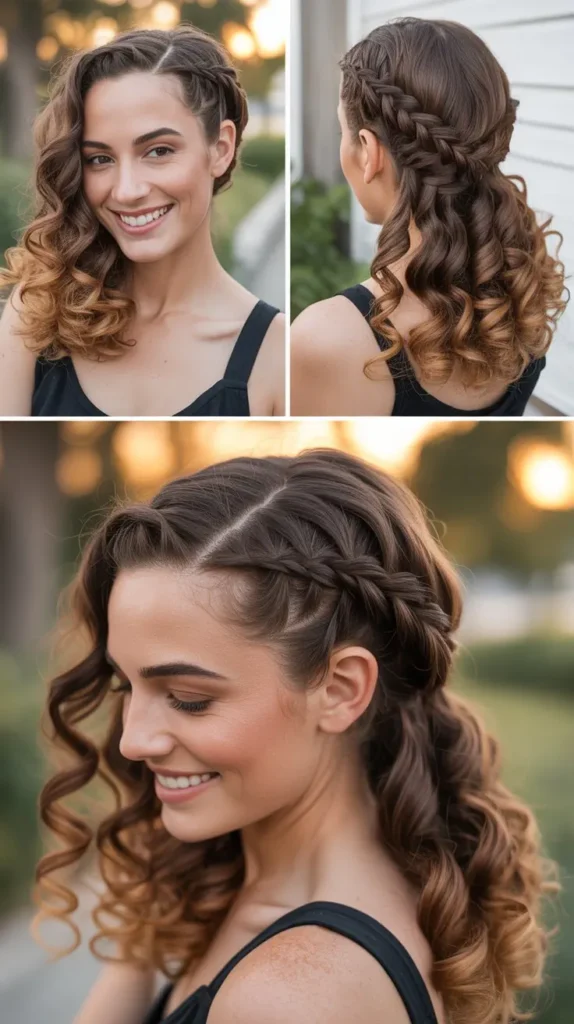 Side Braid with Cascading Curl Accent