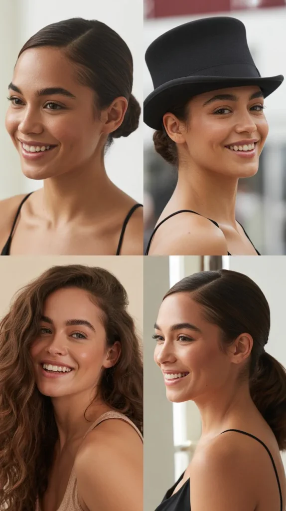 Sleek Center-Parted Bun with a Structured Top Hat