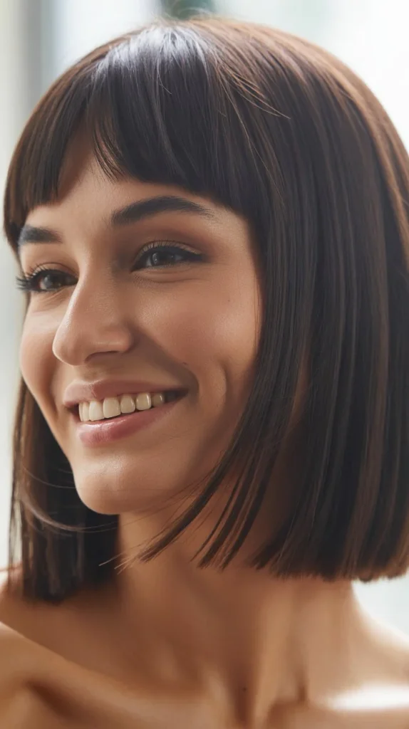 Sleek Lob With Arched Bangs