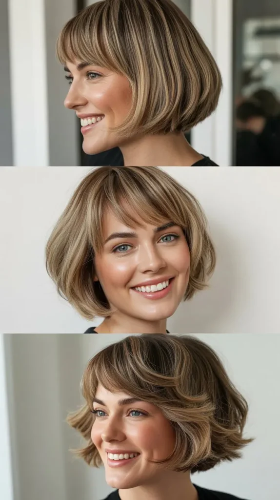 Stacked Bob Wedge with Side-Swept Bangs