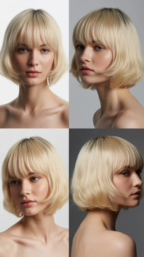 Classic Parisian French Bob with Blonde Bangs