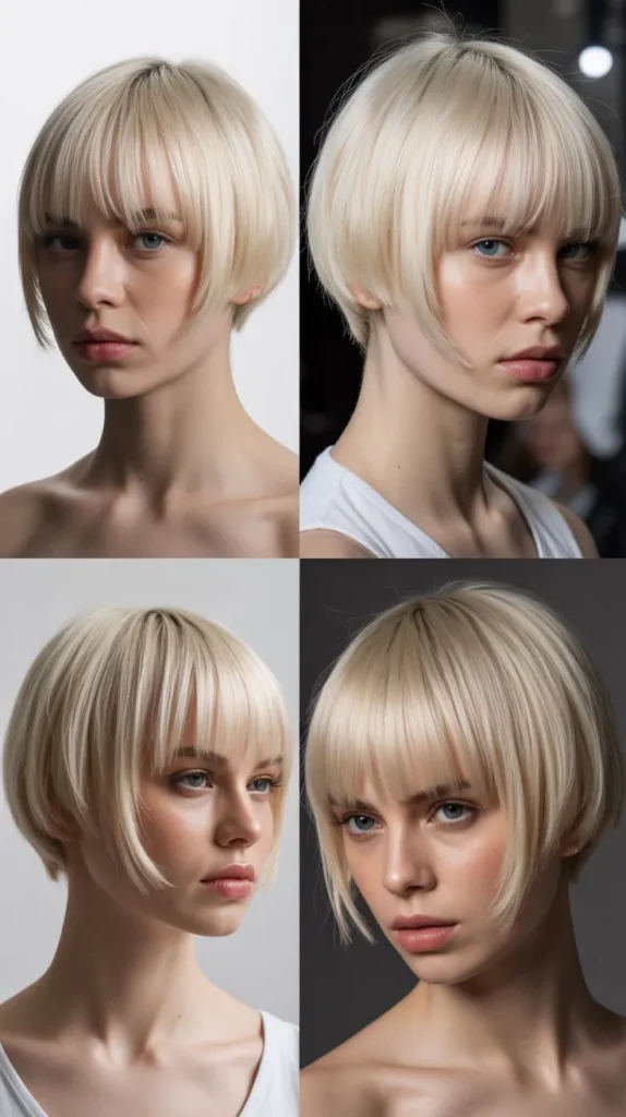 Asymmetrical French Bob with Blonde Bangs