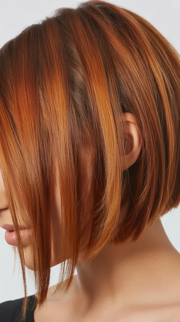 Cinnamon Spice Balayage with Diagonal Bob Layers