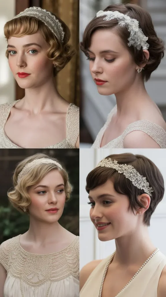 Short Hair with Lace Headpiece