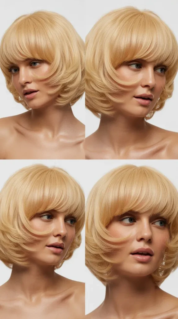 French Bob with Voluminous Blonde Bangs