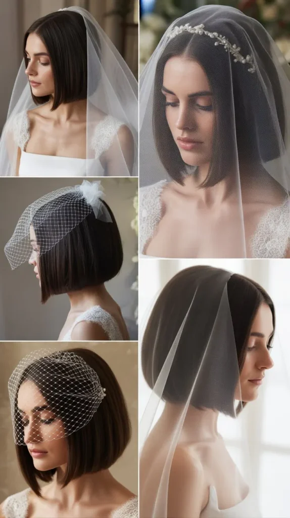 Sleek Straight Bob with Veil