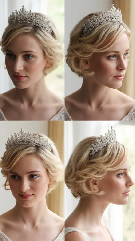Short Blonde Hair with Bridal Crown