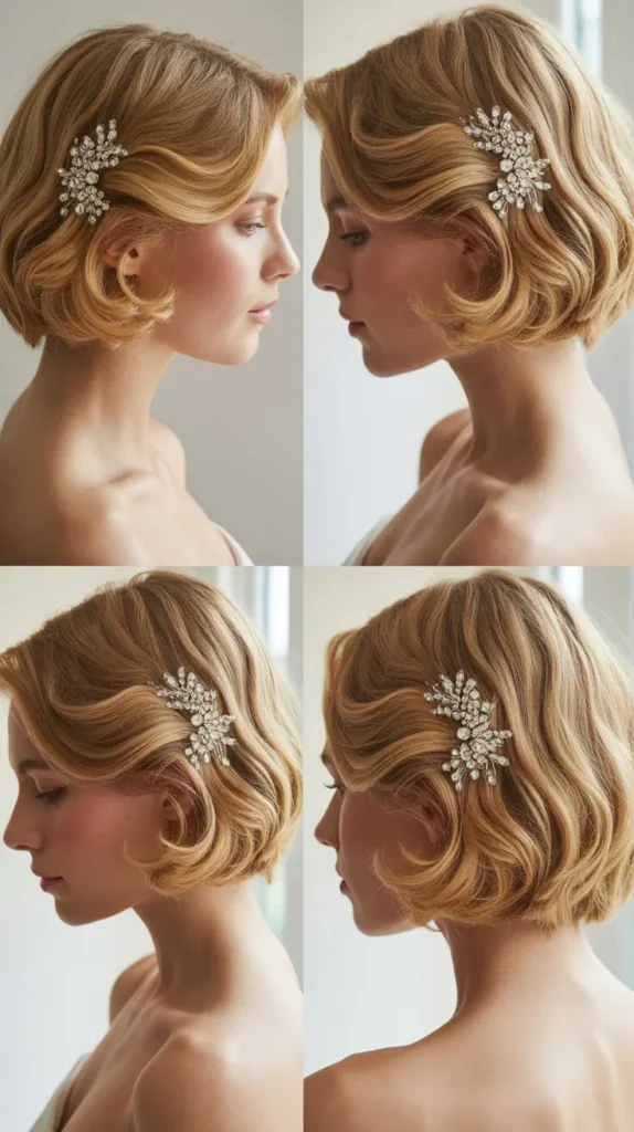 Short Blonde Waves with Hair Comb