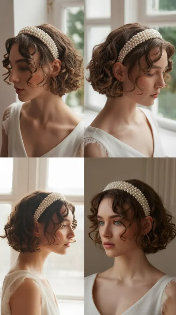 Soft Curly Bob With Bridal Headband