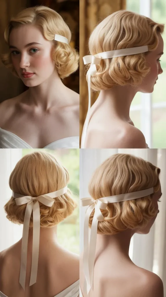 Short Blonde Hair with Ribbon
