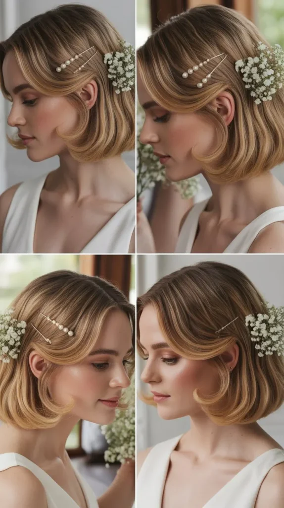 Elegant Side Part Blonde Wedding Hair