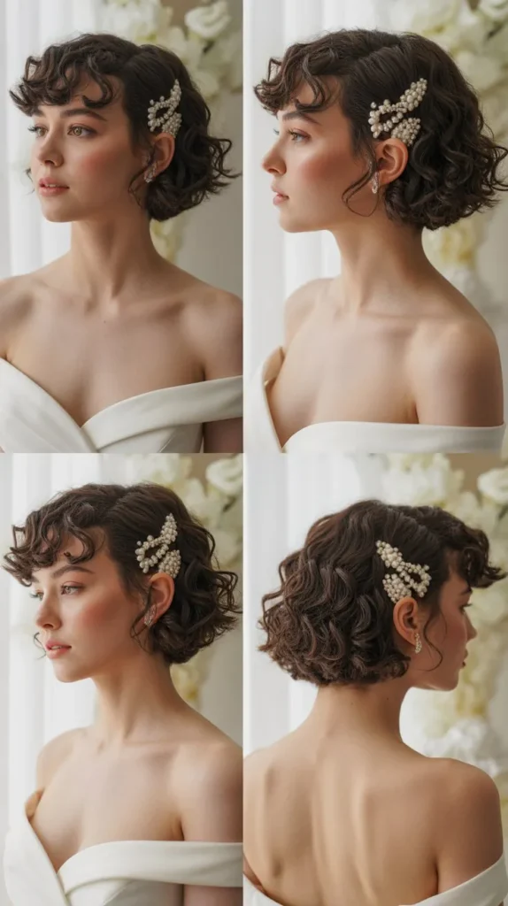 Short Curly Hair With Minimalist Hair Barrette