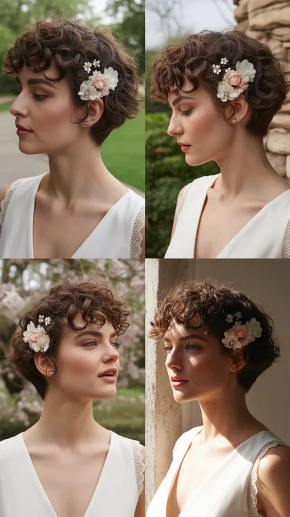 Curly Pixie With Side Floral Clip