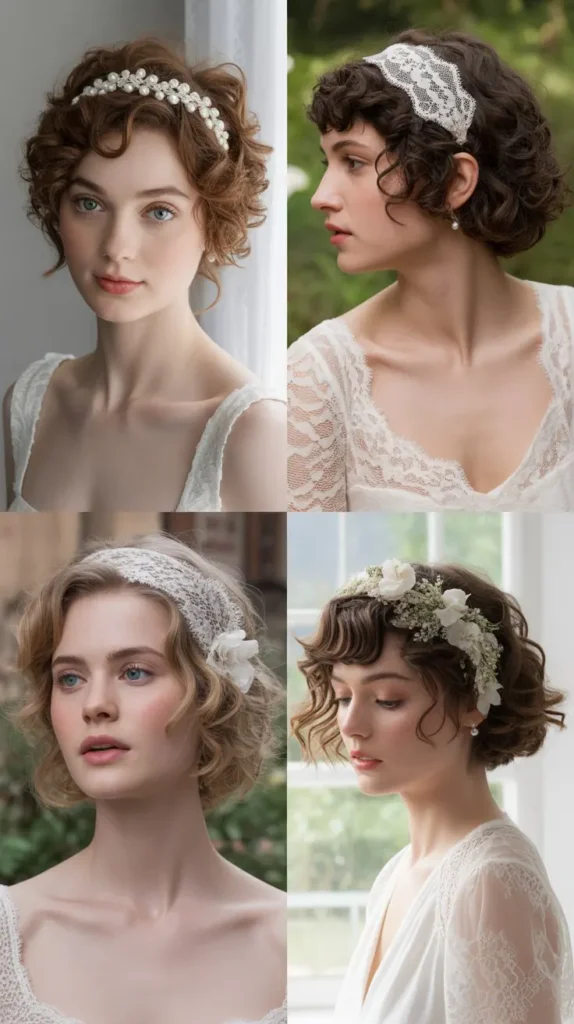 Curly Short Hair With Lace Headband