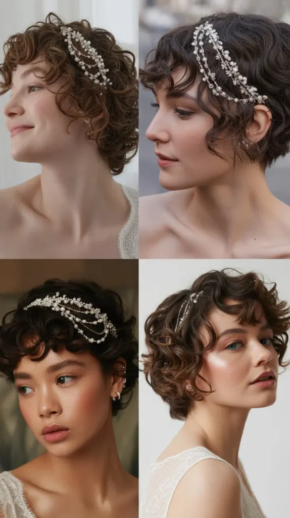 Curly Short Hair With Sparkling Hair Chain