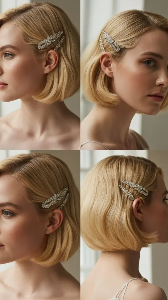 Blonde Bob with Decorative Hair Clips