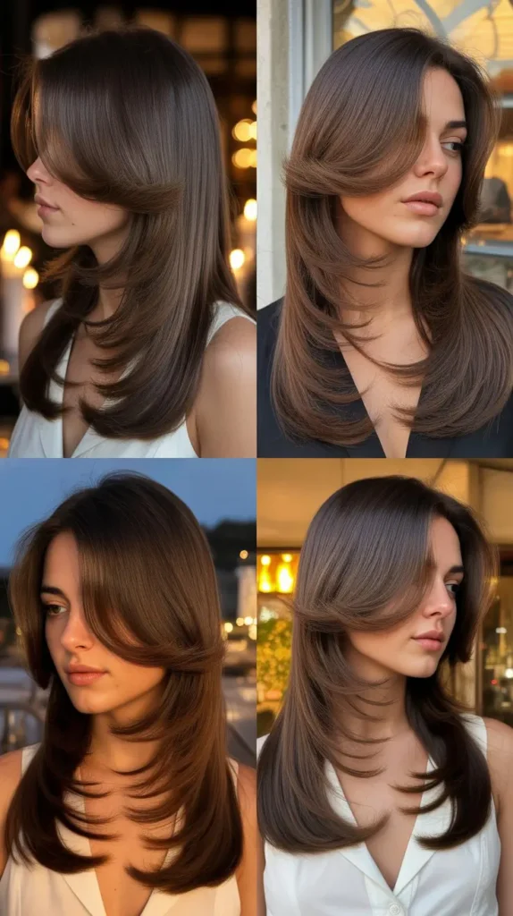  Sleek Straight Hair with Feathered Layers