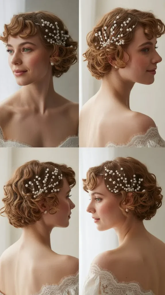 Curly Short Hair With Pearl Hair Pins