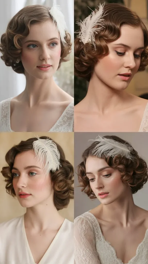 Vintage Curly Bob With Feather Accessory
