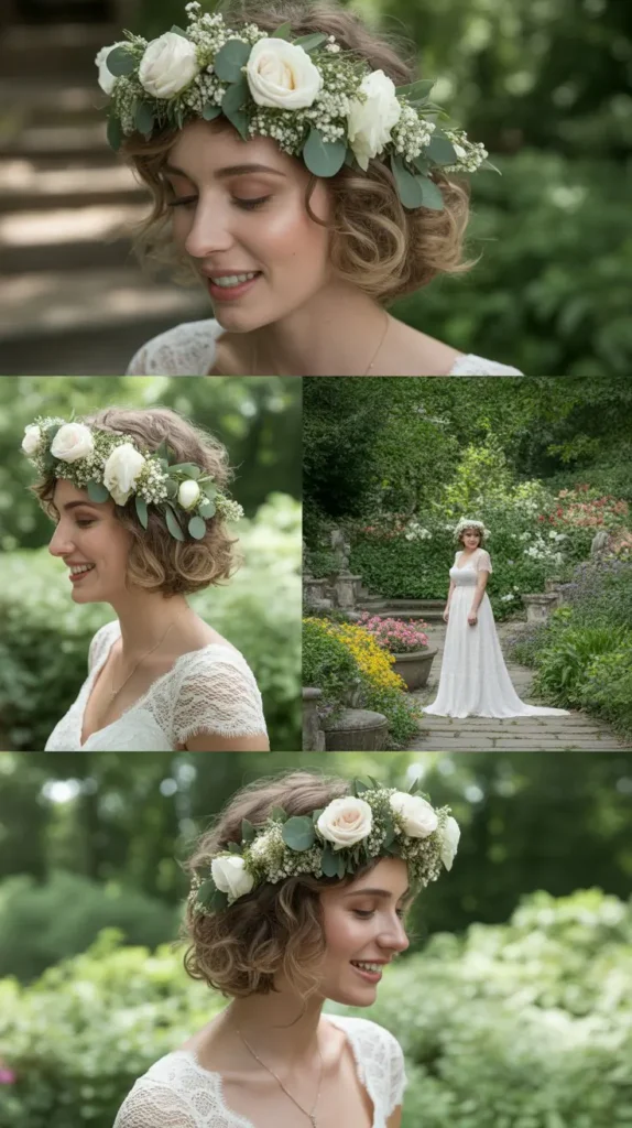 Curly Short Hair With Soft Bridal Halo