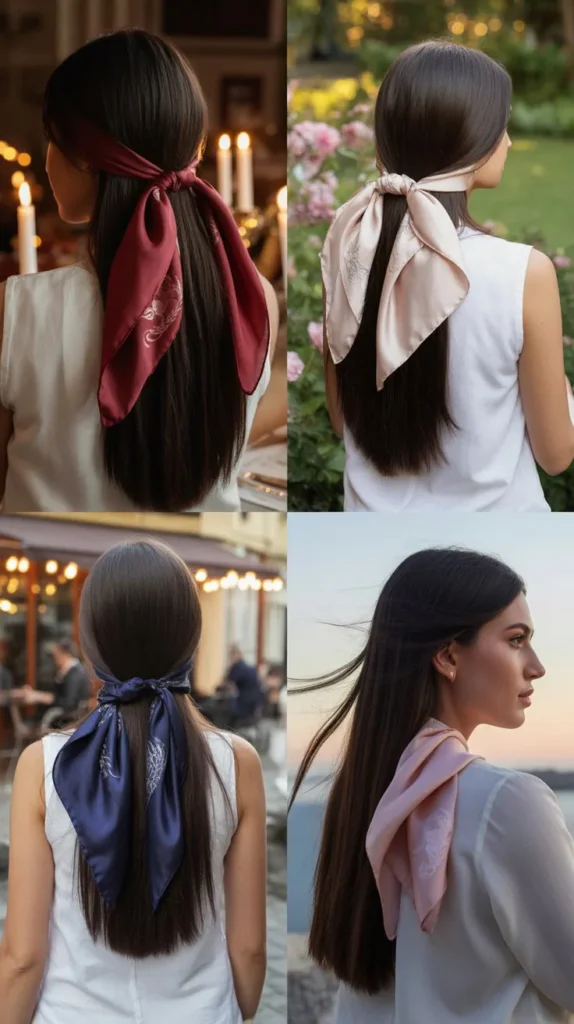 Sleek Straight Hair with Hair Scarf