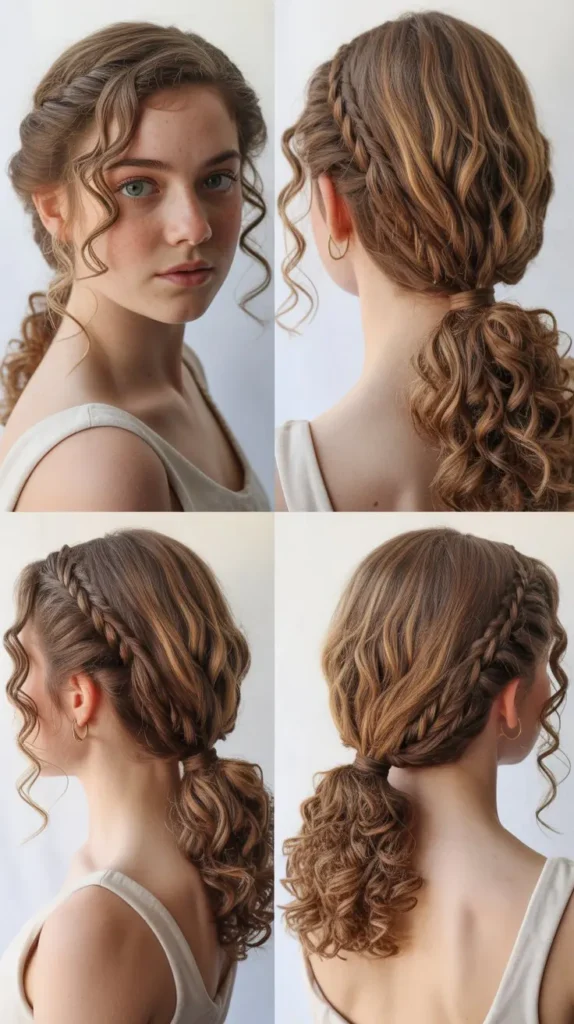 Side Braided Curly Ponytail