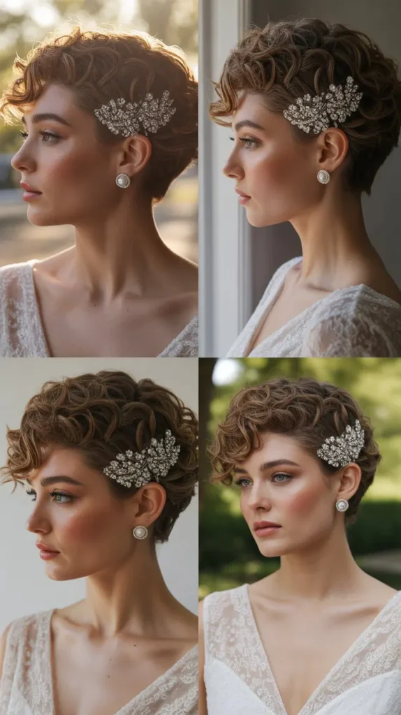 Curly Pixie With Crystal Side Clip