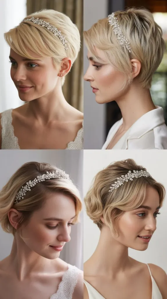 Blonde Pixie with Bridal Headband