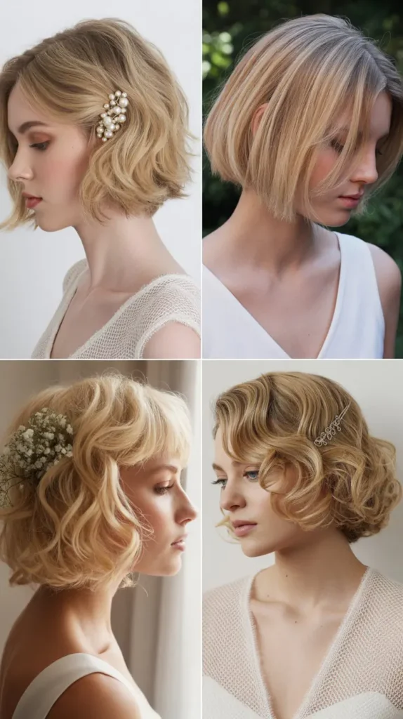 Choppy Blonde Bob Wedding Style
