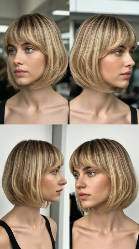 French Bob with Soft Layered Blonde Bangs