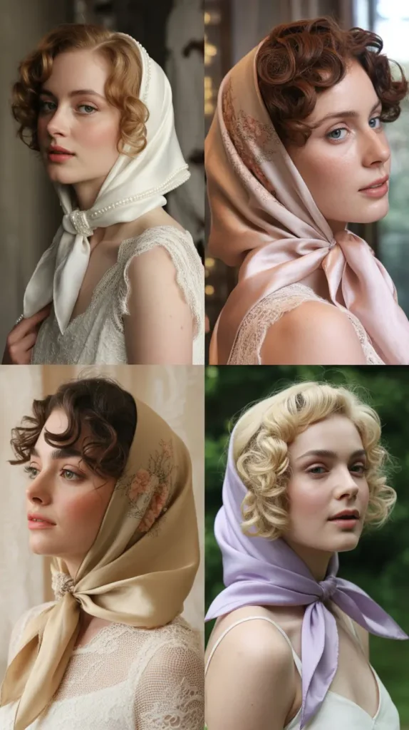 Curly Short Hair With Bridal Hair Scarf