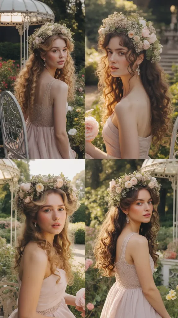 Cascading Curls with a Floral Tiara