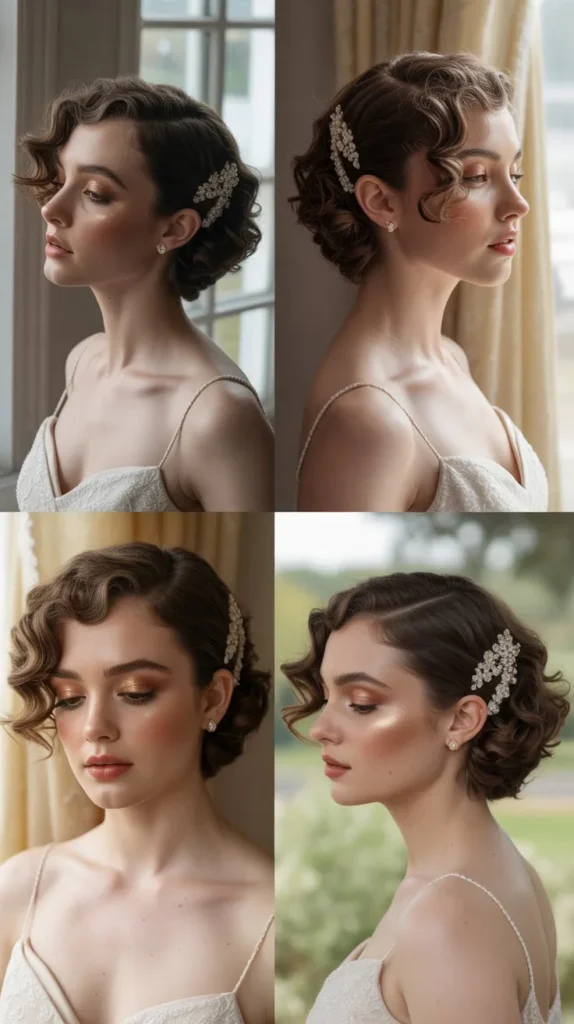 Side-Swept Curly Short Bridal Hairstyle